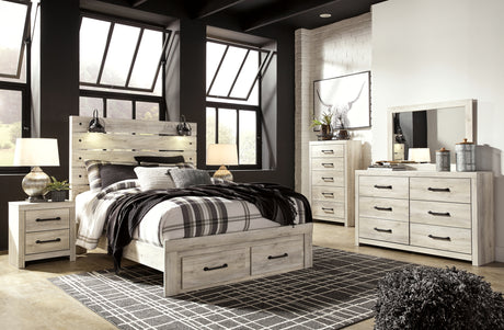 Cambeck Whitewash Queen Panel Storage Bed, Dresser, Mirror and Nightstand from Ashley Furniture - Luna Furniture