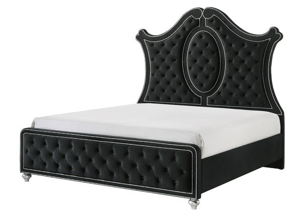 Cameo Black King Upholstered Panel Bed