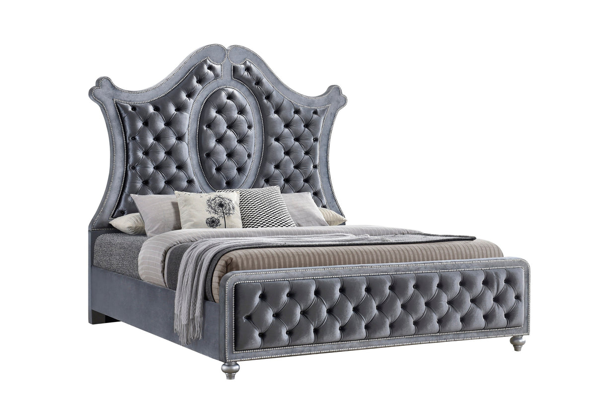 Cameo Gray King Upholstered Panel Bed from Crown Mark - Luna Furniture