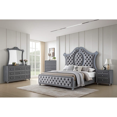 Cameo Gray Upholstered Panel Bedroom Set from Crown Mark - Luna Furniture