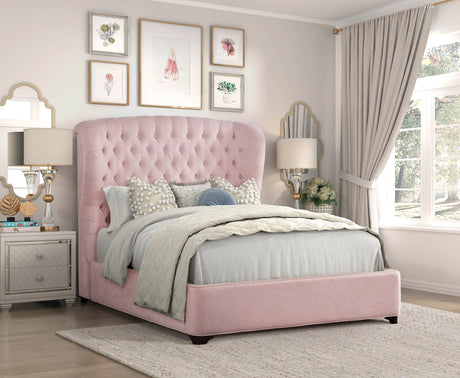 Cameo Pink King Upholstered Wingback Bed from Homelegance - Luna Furniture