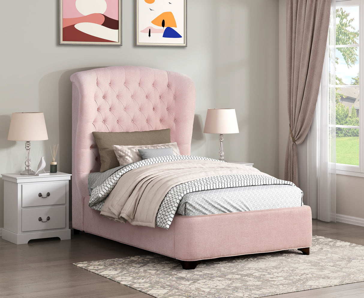 Cameo Pink Twin Upholstered Wingback Bed from Homelegance - Luna Furniture
