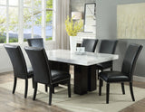 Camila Marble Dining Group(Table & 4 Blue Velvet Side Chairs)Black and Silver Side Chairs Can Be Added Optionally from Steve Silver - Luna Furniture