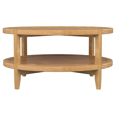 Camillo Maple Brown Round Solid Wood Coffee Table with Shelf from Coaster - Luna Furniture