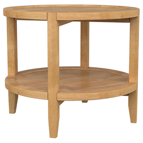 Camillo Maple Brown Round Solid Wood End Table with Shelf from Coaster - Luna Furniture
