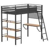 Campus Matte Black 3-Shelf Metal Twin Workstation Loft Bed from Coaster - Luna Furniture