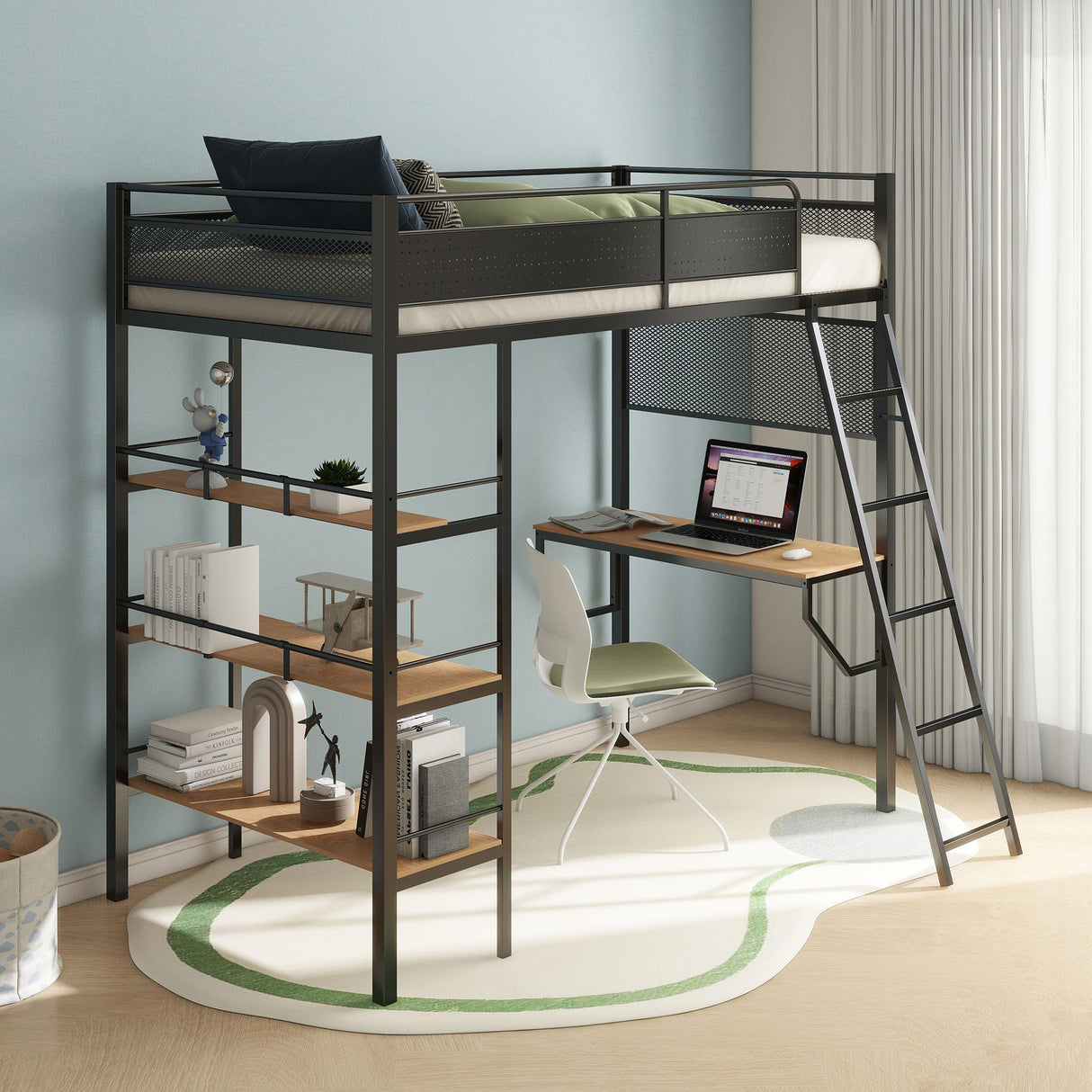 Campus Matte Black 3-Shelf Metal Twin Workstation Loft Bed from Coaster - Luna Furniture