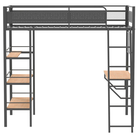 Campus Matte Black 3-Shelf Metal Twin Workstation Loft Bed from Coaster - Luna Furniture