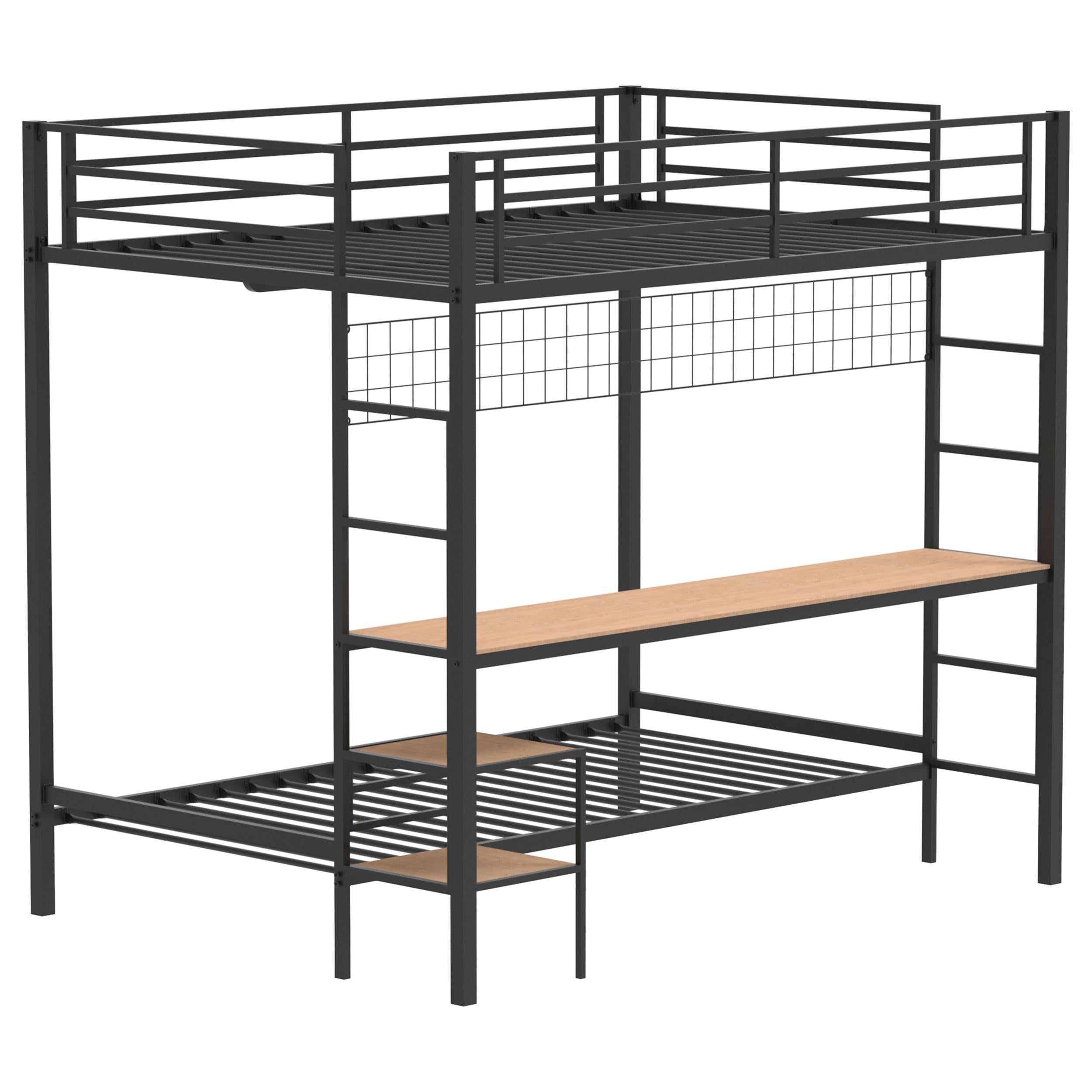 Campus Matte Black Metal Full Over Twin Workstation Bunk Bed