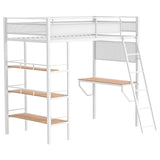Campus Matte White 3-Shelf Metal Twin Workstation Loft Bed from Coaster - Luna Furniture