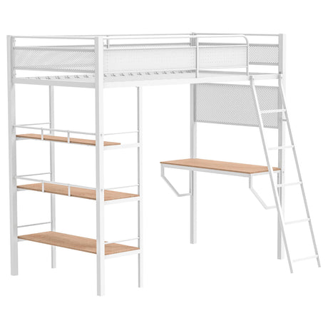 Campus Matte White 3-Shelf Metal Twin Workstation Loft Bed from Coaster - Luna Furniture