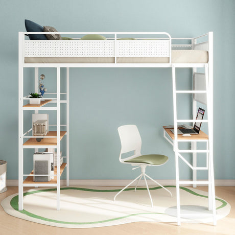 Campus Matte White 3-Shelf Metal Twin Workstation Loft Bed from Coaster - Luna Furniture