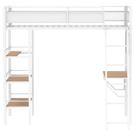 Campus Matte White 3-Shelf Metal Twin Workstation Loft Bed from Coaster - Luna Furniture