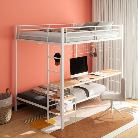 Campus Matte White Metal Full Over Twin Workstation Bunk Bed from Coaster - Luna Furniture