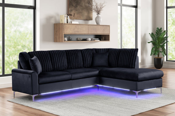 Candy Black RAF Chaise Sectional with LED Lights