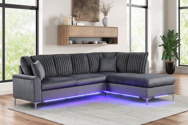 Candy Charcoal RAF Chaise Sectional with LED Lights