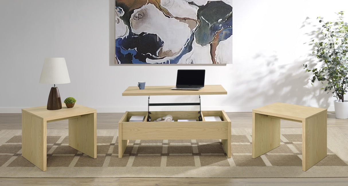 Canoga Light Oak 3-Piece Lift Top Cocktail Coffee Table Set from Coaster - Luna Furniture