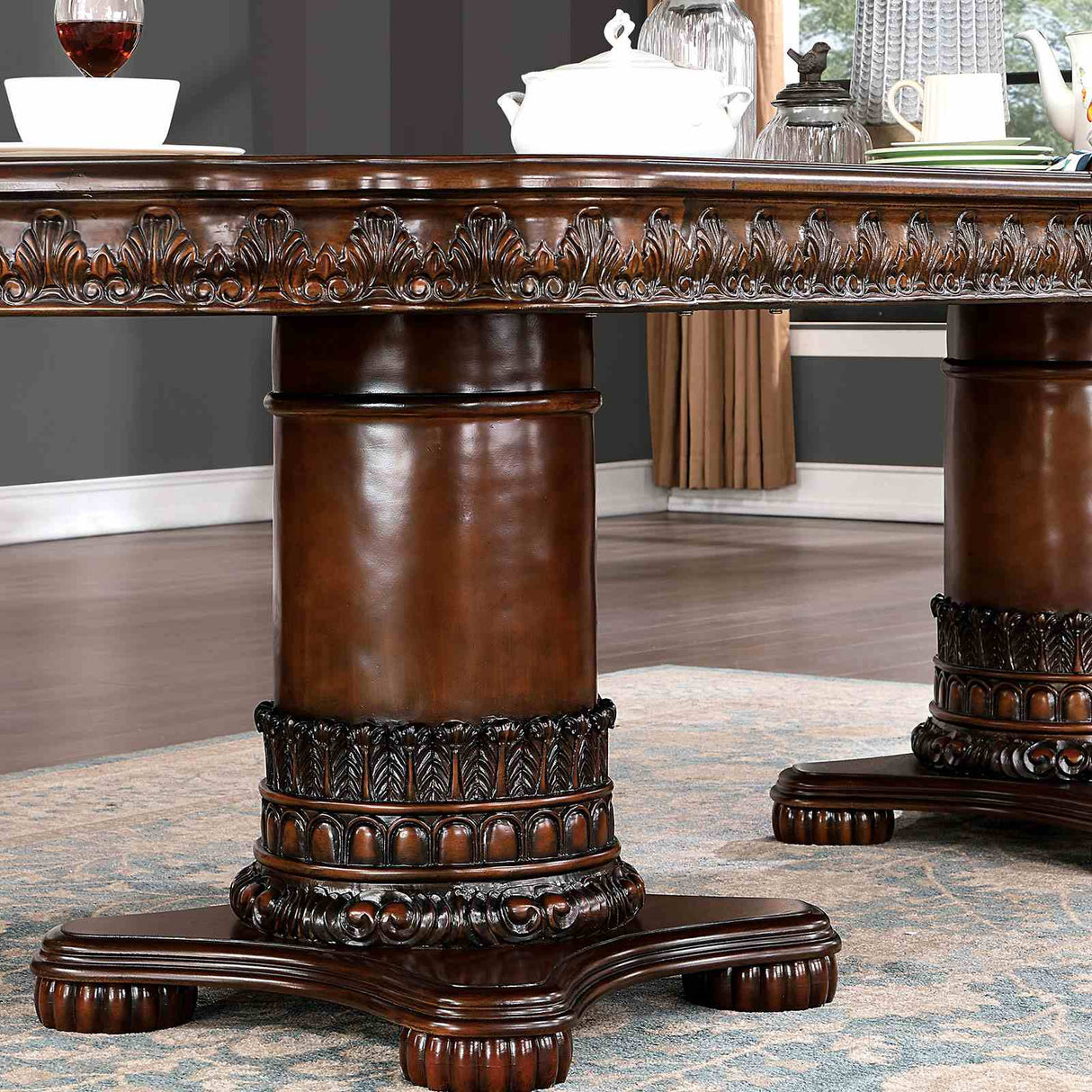 Canyonville Brown Cherry 9-Piece Dining Room Set from Furniture of America - Luna Furniture