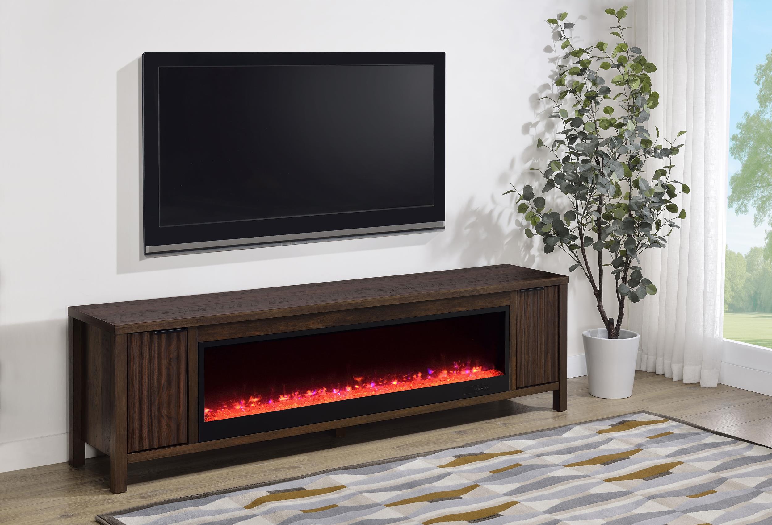 Carey Dark Pine 79-inch TV Stand Fireplace Media Console – Luna