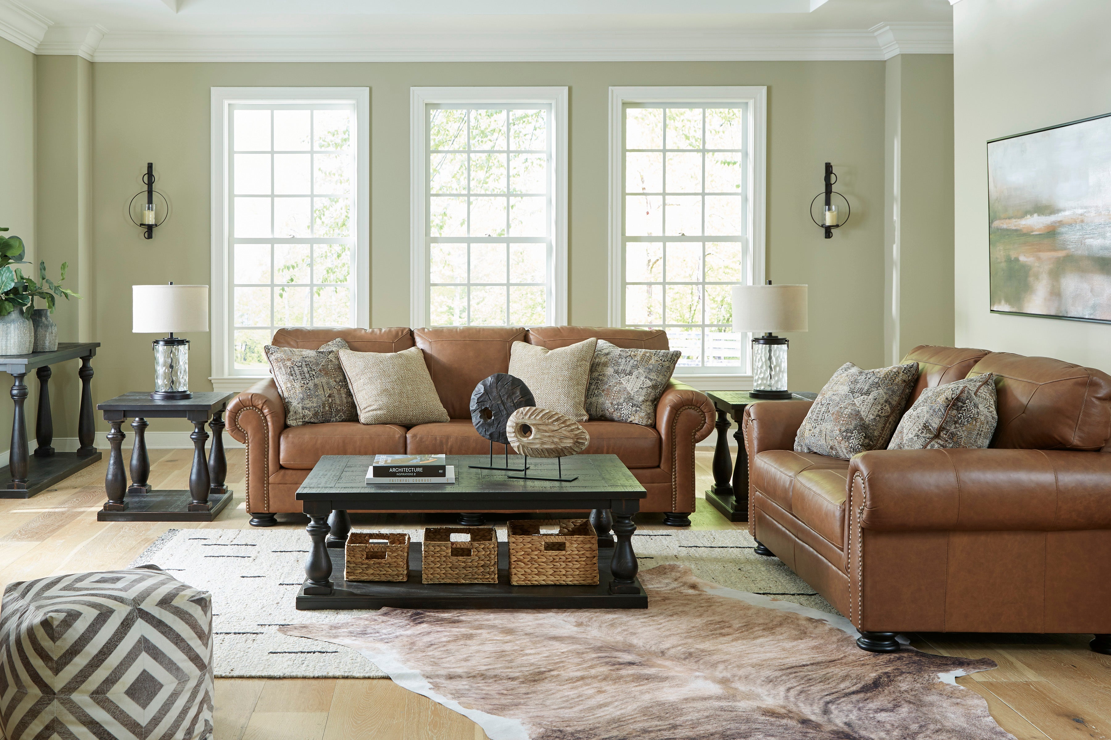 Ashley Carianna Caramel Leather Living Room Set – Luna Furniture