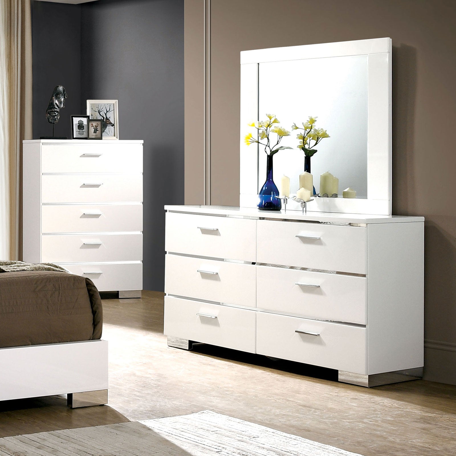 Furniture of America Carlie White & Chrome Dresser | Ornate Home Furniture of America Carlie White & Chrome Dresser | Ornate Home