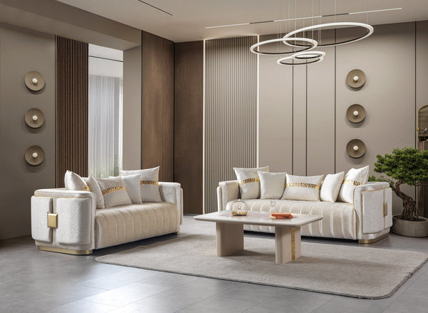 Carlina Ivory Velvet Sofa & Loveseat