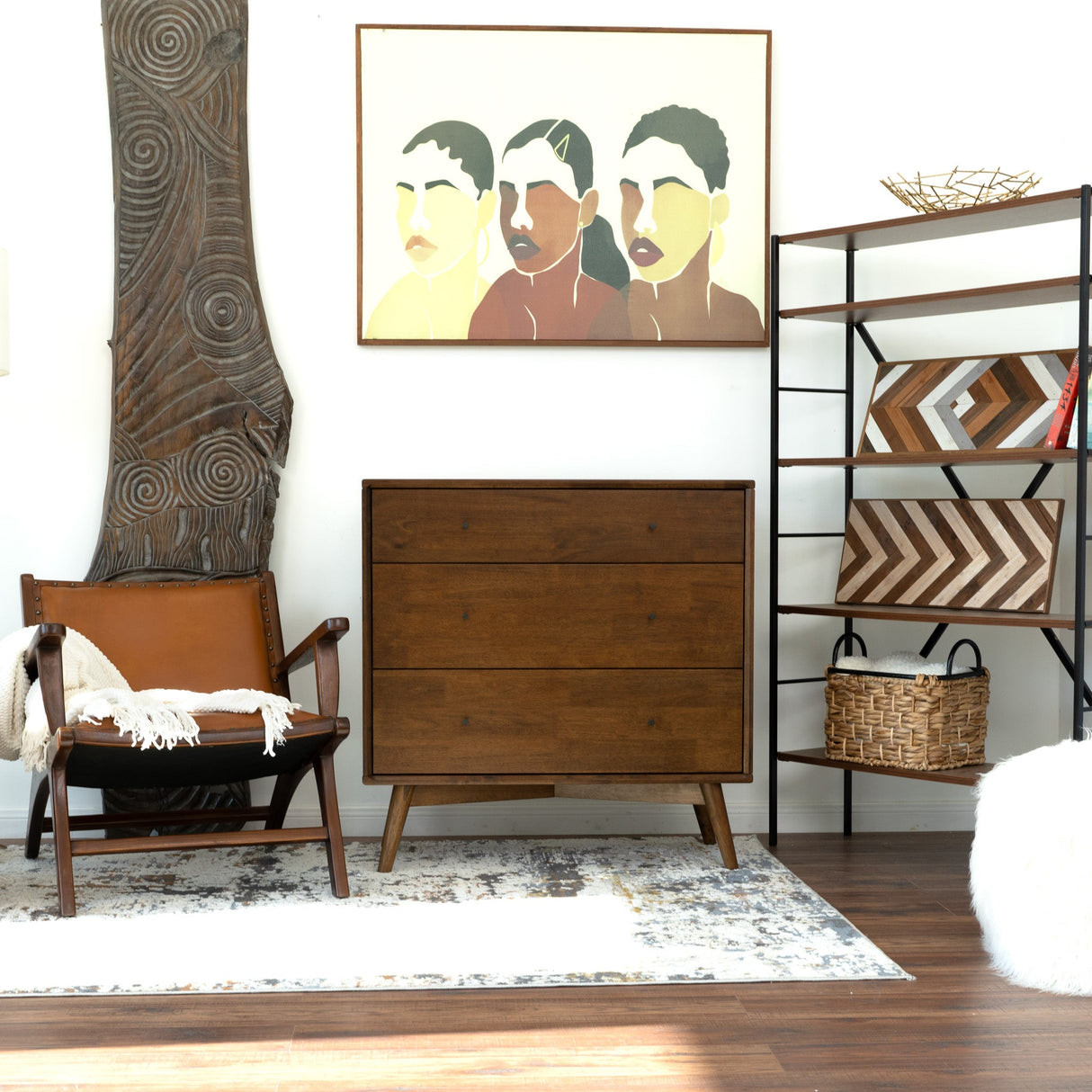 Caroline Mid Century Modern Solid Wood Dresser 3-Drawer from Ashcroft Furniture - Luna Furniture