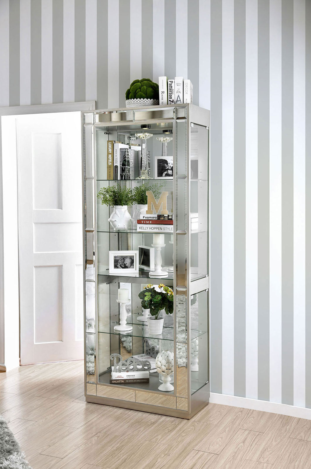 Carrollton Chrome Curio Cabinet from Furniture of America - Luna Furniture