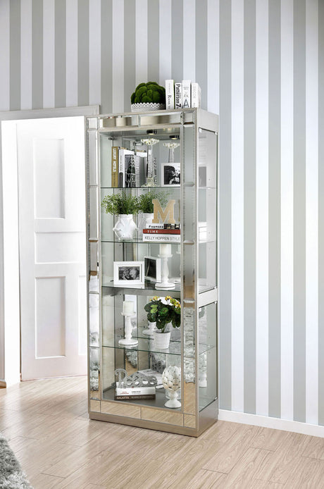 Carrollton Chrome Curio Cabinet from Furniture of America - Luna Furniture