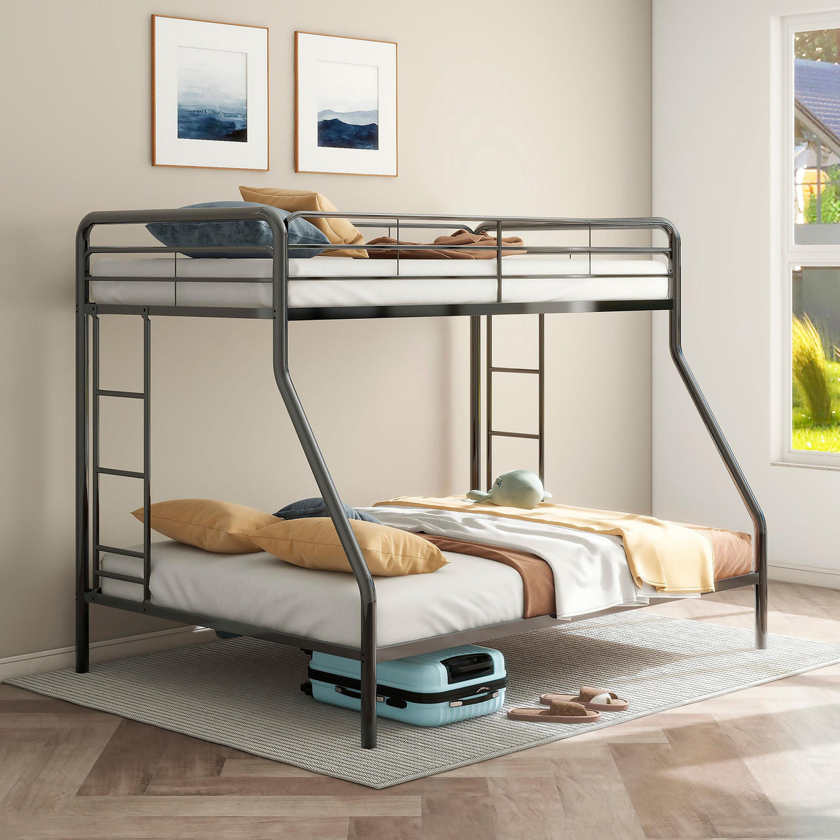 Carson Glossy Black Metal Twin Over Full Bunk Bed from Coaster - Luna Furniture