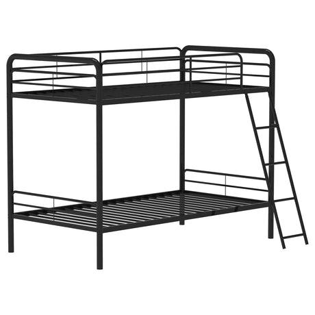 Carson Glossy Black Metal Twin Over Twin Bunk Bed from Coaster - Luna Furniture