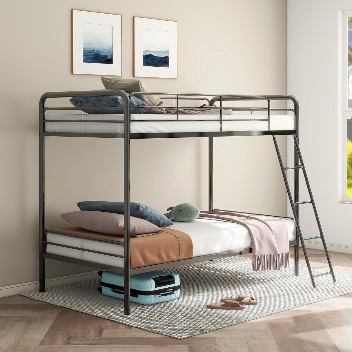 Carson Glossy Black Metal Twin Over Twin Bunk Bed from Coaster - Luna Furniture