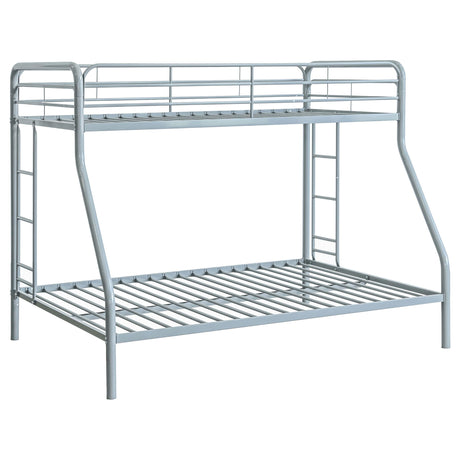 Carson Glossy Silver Metal Twin Over Full Bunk Bed from Coaster - Luna Furniture