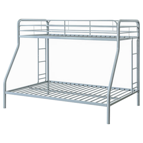Carson Glossy Silver Metal Twin Over Full Bunk Bed from Coaster - Luna Furniture