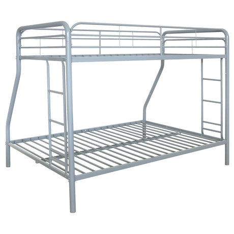 Carson Glossy Silver Metal Twin Over Full Bunk Bed from Coaster - Luna Furniture
