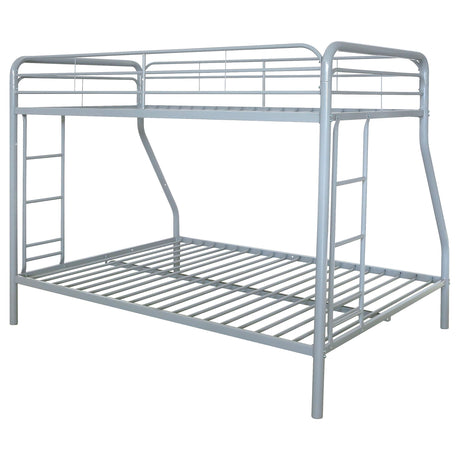 Carson Glossy Silver Metal Twin Over Full Bunk Bed from Coaster - Luna Furniture