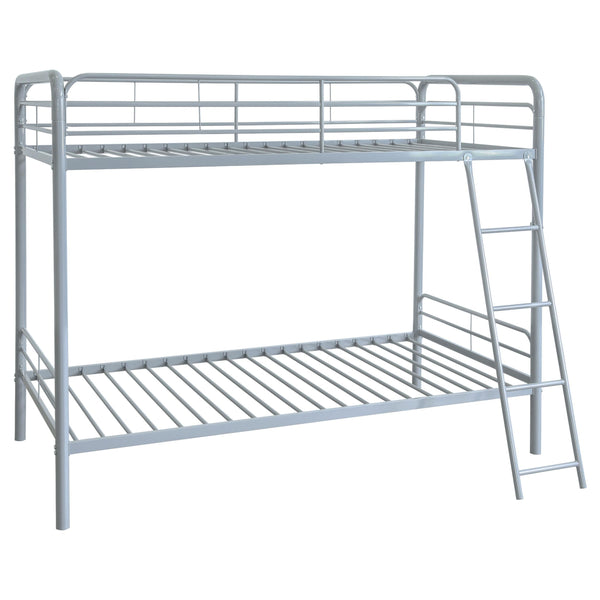 Carson Glossy Silver Metal Twin Over Twin Bunk Bed
