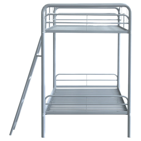Carson Glossy Silver Metal Twin Over Twin Bunk Bed from Coaster - Luna Furniture