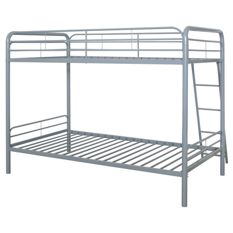 Carson Glossy Silver Metal Twin Over Twin Bunk Bed from Coaster - Luna Furniture