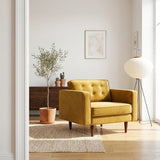 Casey Mid-Century Modern Pillow Back Velvet Upholstered Armchair in Gold from Ashcroft Furniture - Luna Furniture