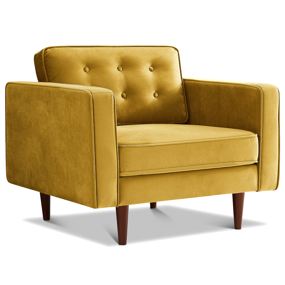 Casey Mid-Century Modern Pillow Back Velvet Upholstered Armchair in Gold from Ashcroft Furniture - Luna Furniture