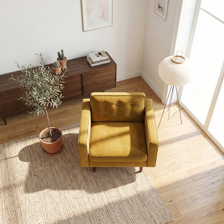 Casey Gold Mid-Century Modern Pillow Back Velvet Upholstered Armchair from Ashcroft Furniture - Luna Furniture