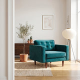Casey Mid-Century Modern Pillow Back Velvet Upholstered Armchair in Teal from Ashcroft Furniture - Luna Furniture
