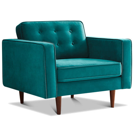 Casey Mid-Century Modern Pillow Back Velvet Upholstered Armchair in Teal from Ashcroft Furniture - Luna Furniture