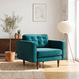 Casey Mid-Century Modern Pillow Back Velvet Upholstered Armchair in Teal from Ashcroft Furniture - Luna Furniture