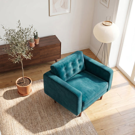 Casey Teal Mid-Century Modern Pillow Back Velvet Upholstered Armchair from Ashcroft Furniture - Luna Furniture