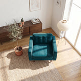 Casey Mid-Century Modern Pillow Back Velvet Upholstered Armchair in Teal from Ashcroft Furniture - Luna Furniture