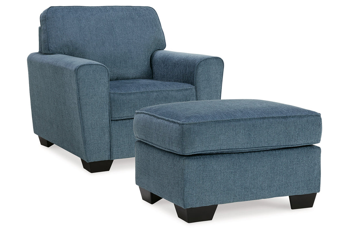 Cashton Blue Chair and Ottoman from Ashley - Luna Furniture