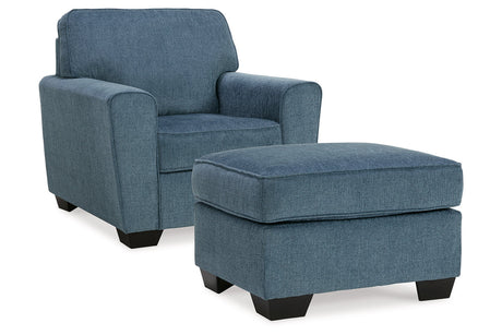 Cashton Blue Chair and Ottoman from Ashley - Luna Furniture