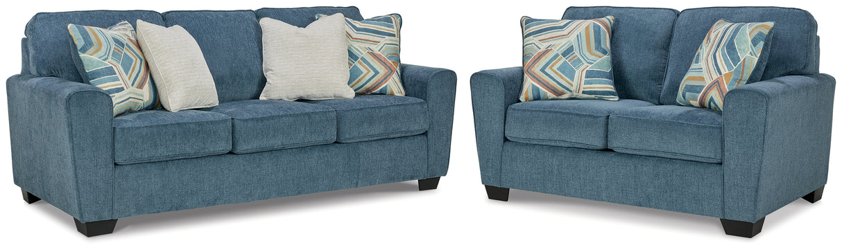 Cashton Blue Queen Sofa Sleeper and Loveseat from Ashley - Luna Furniture